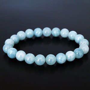 Natural 8mm Aquamarine Stone Bracelet Aqua Blue Gemstone Stretch Bracelet